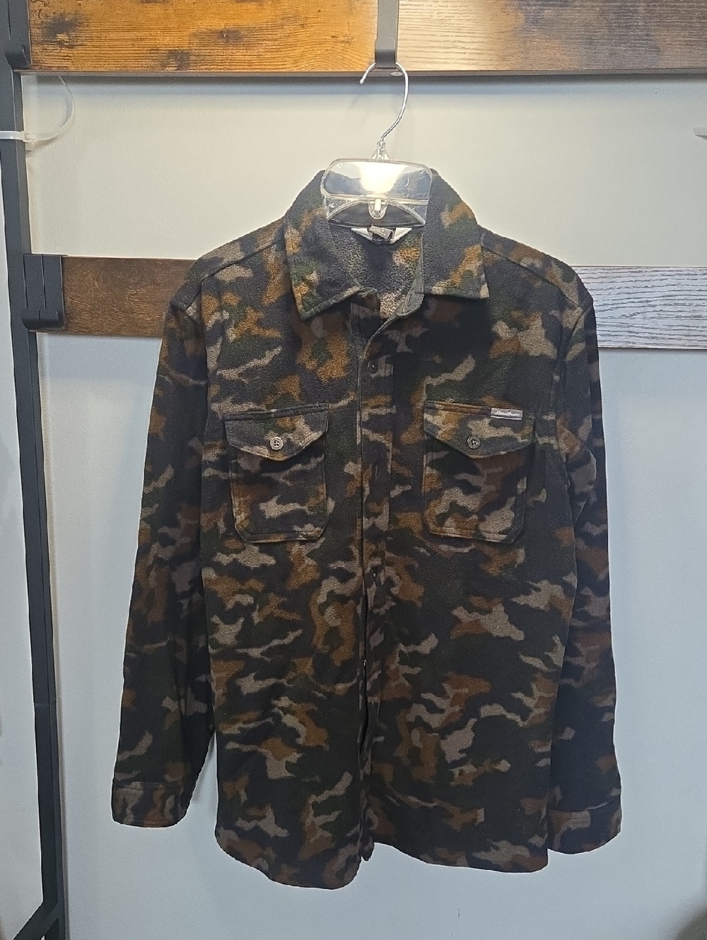 Eddie Bauer Men's Camouflage Field Shacket Fleece - Olive, Brown, Black